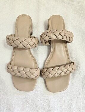 Cushionaire Braided Slide Sandals Memory Foam Nude Beige Women's Size 9.5